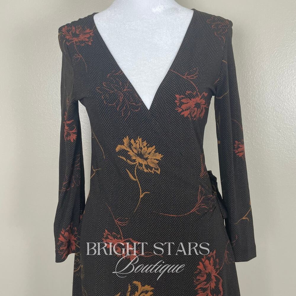 Rare Wrap Dress Alt ASO Lorelai Gilmore Girls Vintage Long Sleeve Brown Floral - Picture 7 of 11